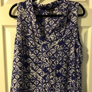 Bright bluish purple and white blouse